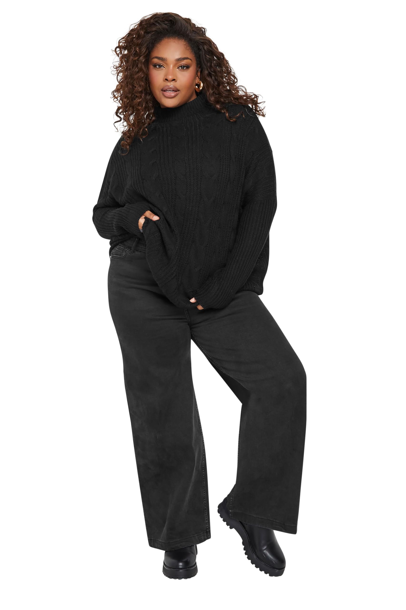 Yours Women's Black Curve Oversized Cable Knit Jumper - Plus Curve 22-24 Plus