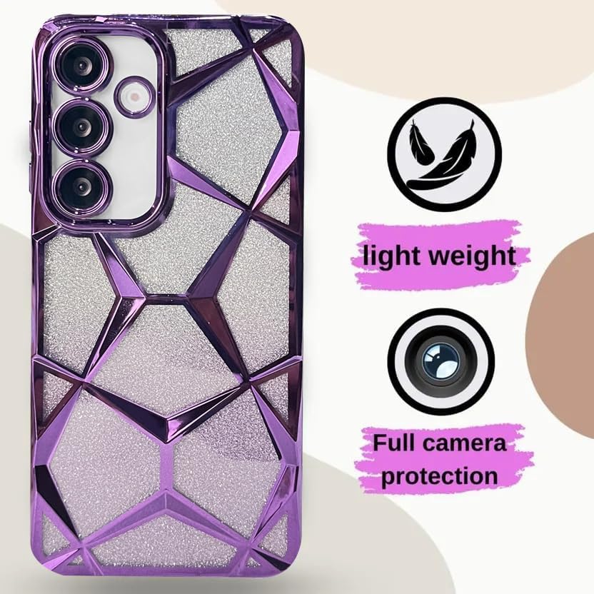 Image of VONZEE Gradient Glitter Case for Samsung M16, Luxury Electroplated 3D Cube, Diamond Bling Shiny Soft TPU Clear Shockproof Women Girls Protective Phone Cover (Deep Purple)