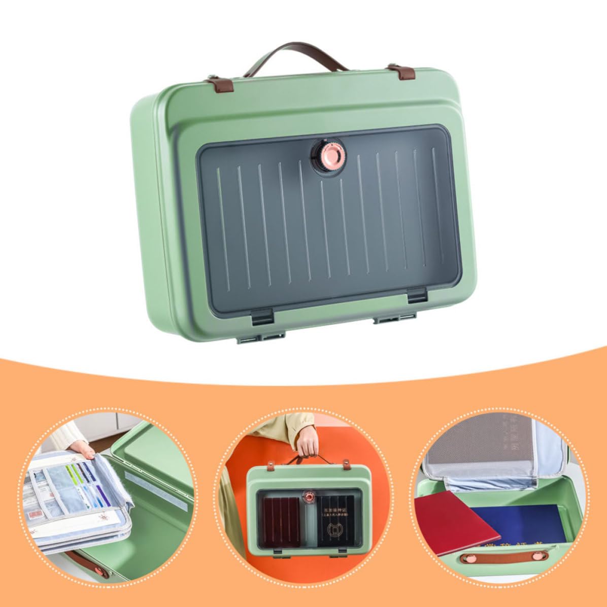 Hemobllo Organisateur de Documents Vert Portable en Abs et Toile, Grosse Capacité Design Multicouche, Pratique pour Rangement de Certificats et Dossiers de Voyage