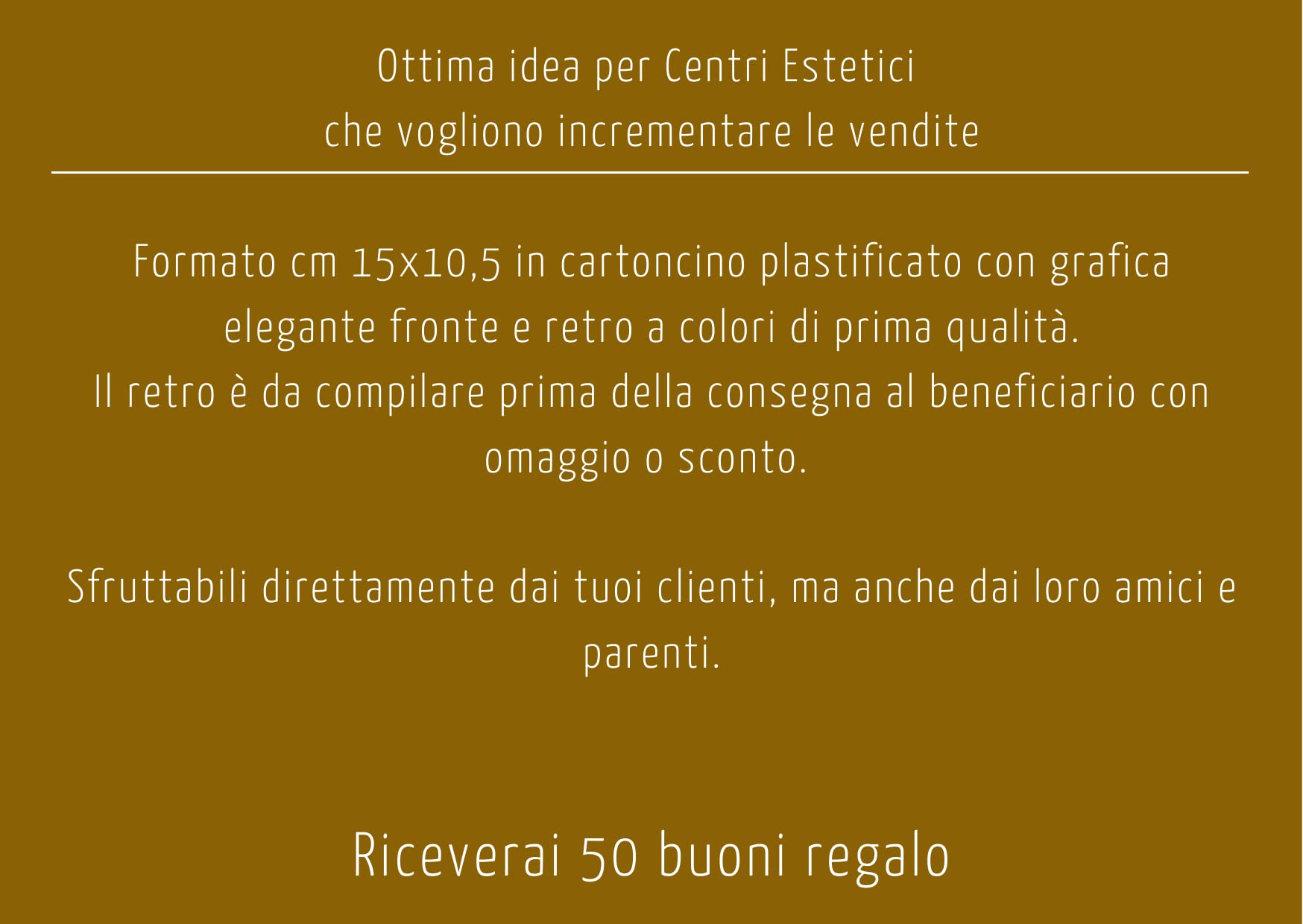 Buoni Regalo Estetista Voucher per Saloni & Spa – Cartoncino Plastificato da Compilare – Idee promozionali cliente