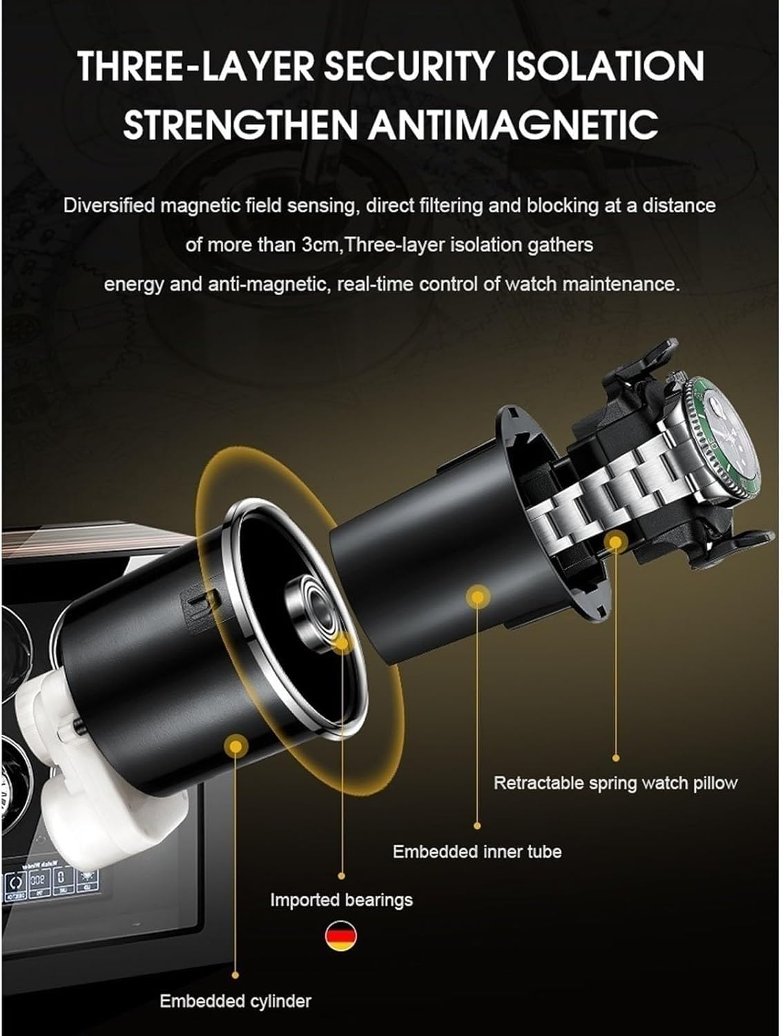 Uhrenbeweger für 1/2/4/6 Automatikuhren mit leisem Motor, Acrylglas, antimagnetischem Design und mehreren Rotationsmodi