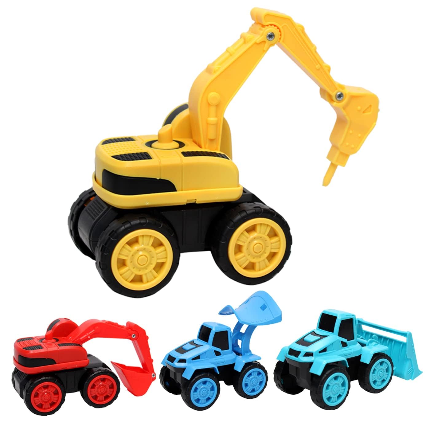 Storio Construction Toys 4 Pack Set with Excavator, Bulldozer, Road Roller, Lift Truck Toys, Friction Powered Push and Go Toy Cars for Toddlers, Kids, 1 to 6 Year Old Boy, Girl, Trucks Vehicles 1
