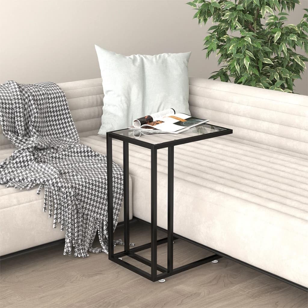 SXZenSpace Glass Side Table 50x35x65 cm Tempered & Black Metal Frame Modern Accent End for Living Room Bedroom Sofa