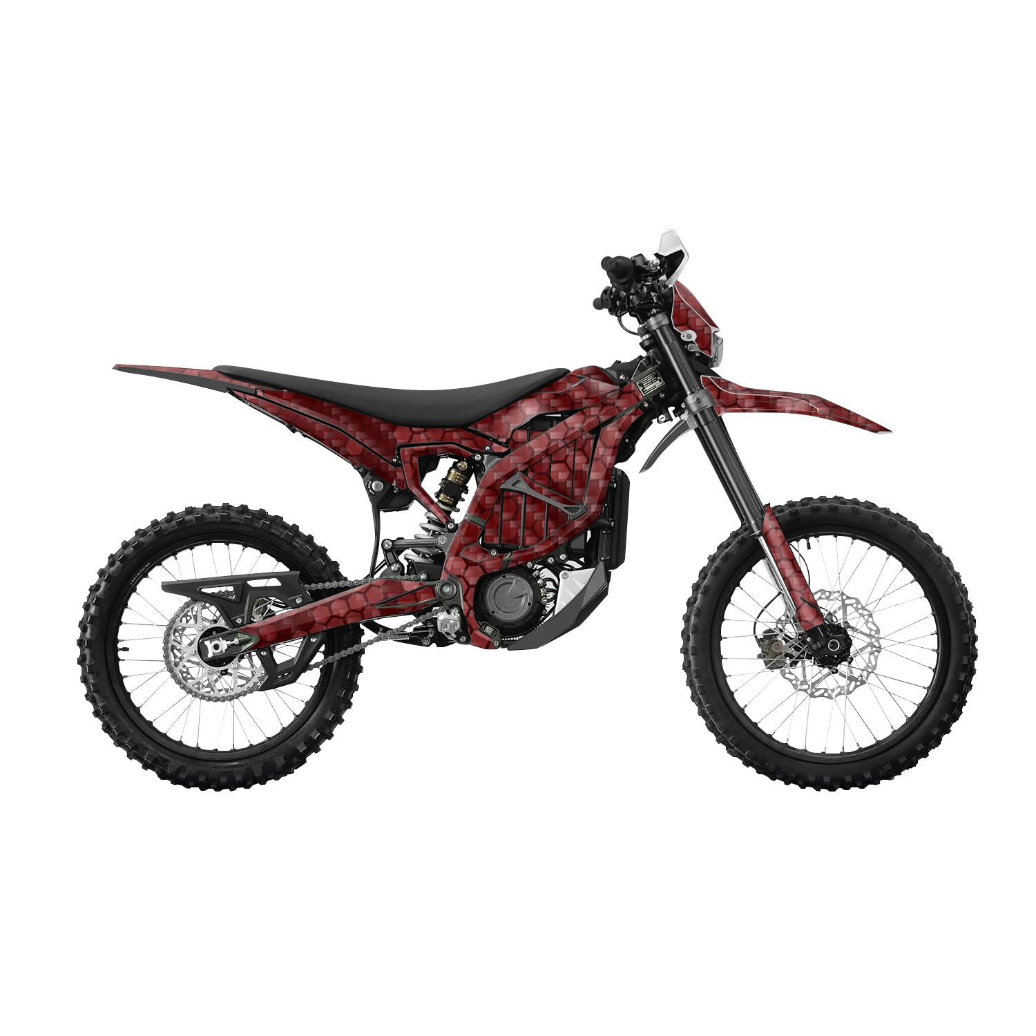 Carbon Fiber Surron Ultra Bee Graphics Kit Wrap - Red Hexa Camo - Sur-Ron Skin - Premium 3M Vinyl Protective Wrap Decal Cover - Easy to Apply | Crafted in The USA by MightySkins