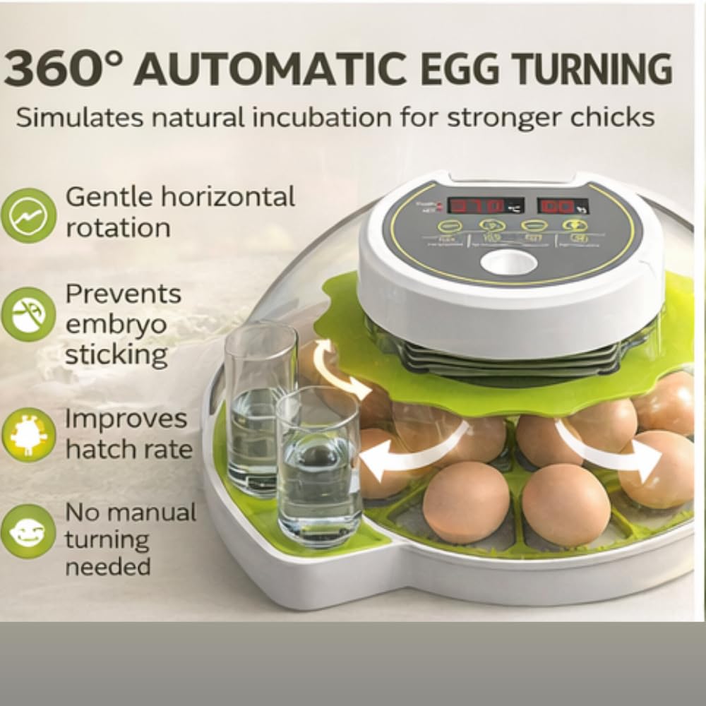 ME JO Egg Incubator for Hatching Eggs with Automatic Egg Turning & Humidity Control – Dual Power Supply Chicken Egg Incubator, Quail, Duck, Reptile Hatchery, Small Digital Smart Incubator (18 Eggs)