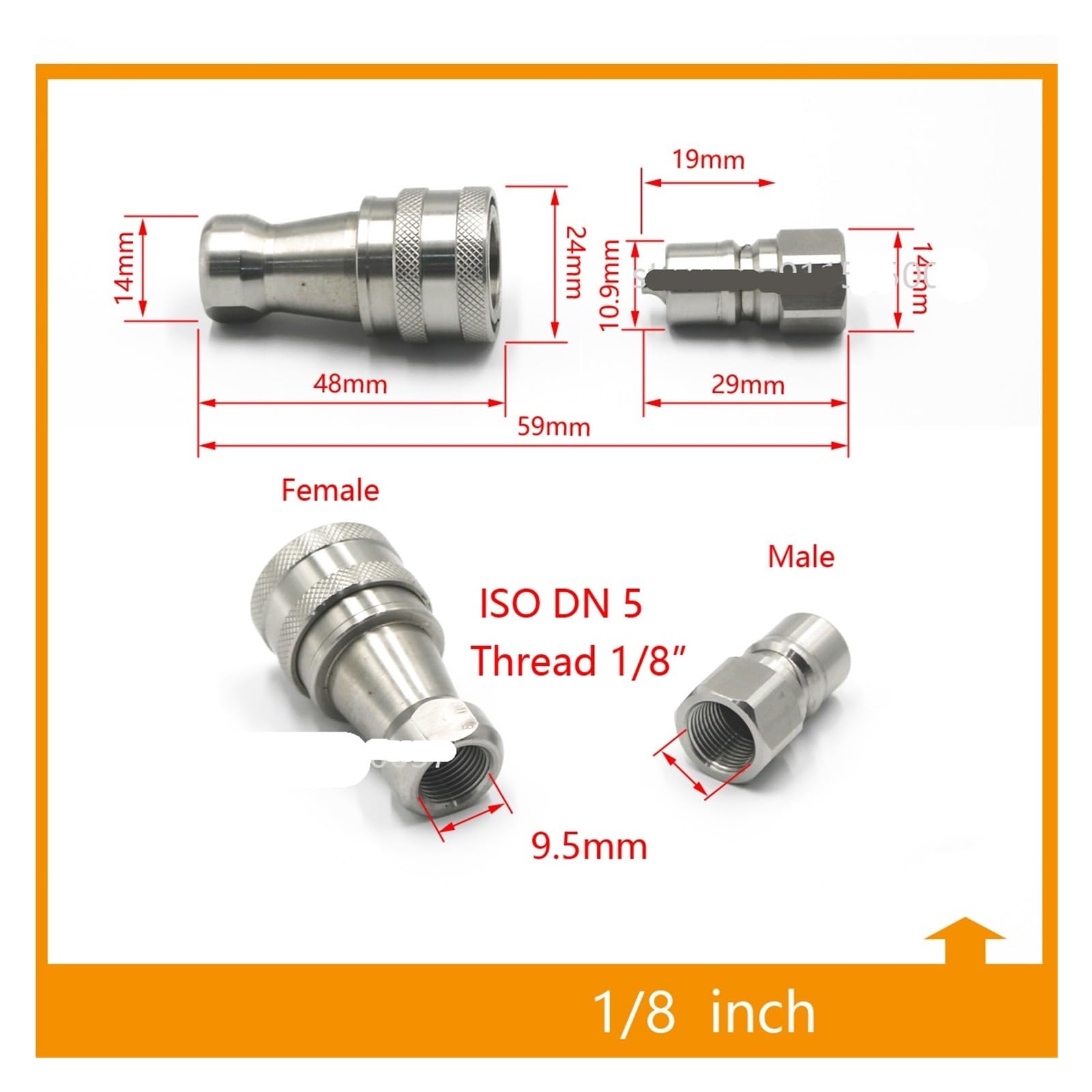 Geschlossener pneumatischer hydraulischer Schnellkupplungsanschluss aus Edelstahl 1/8 1/4 3/8 1/2 3/4 1 BSP männlich und weiblich(1 Set,1/4")