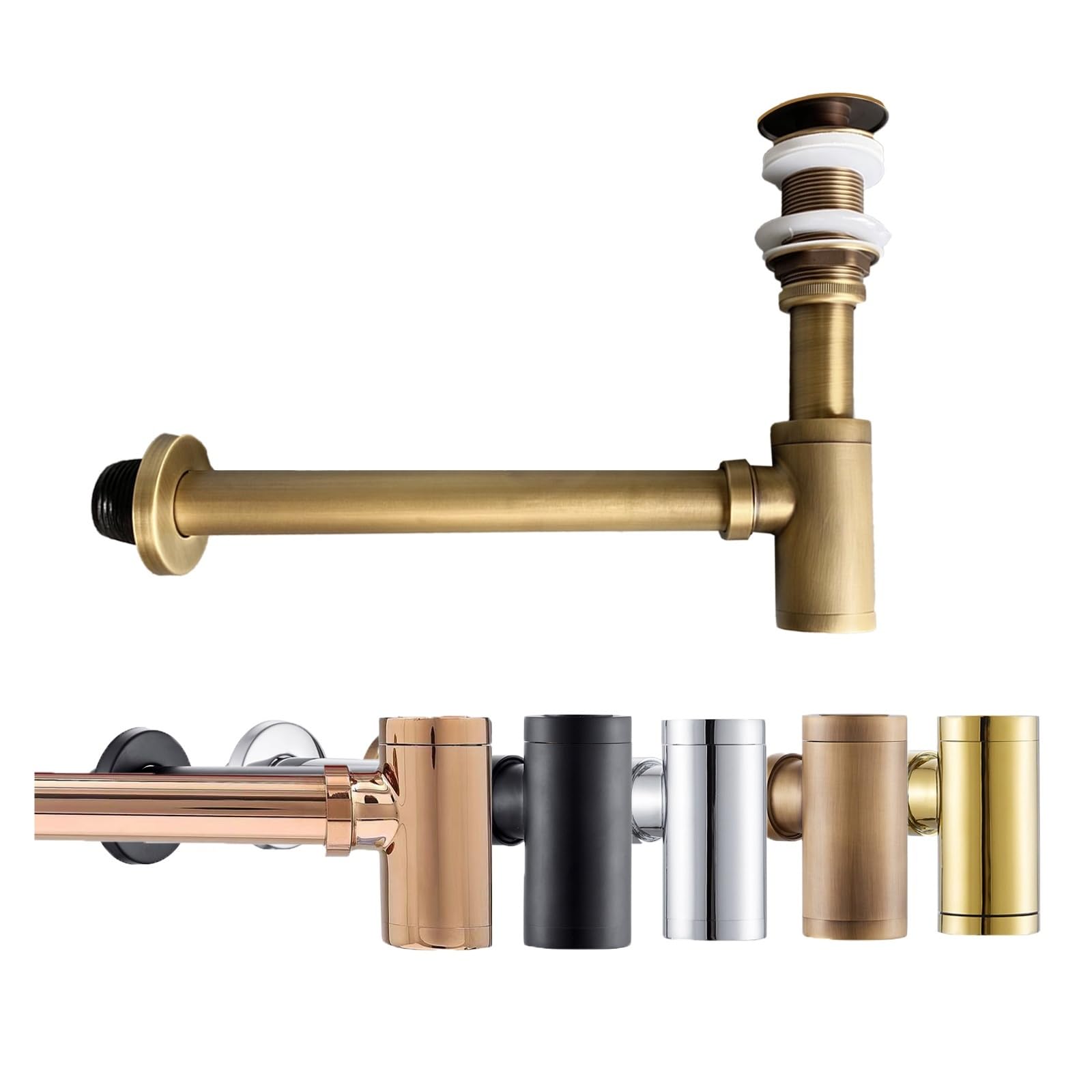 1 pièces salle de bain bassin bouteille piège Drain ensemble tuyau noir évier Pop Up bouchon fait lavabo Siphon Pour Bain(Gold No overflow)