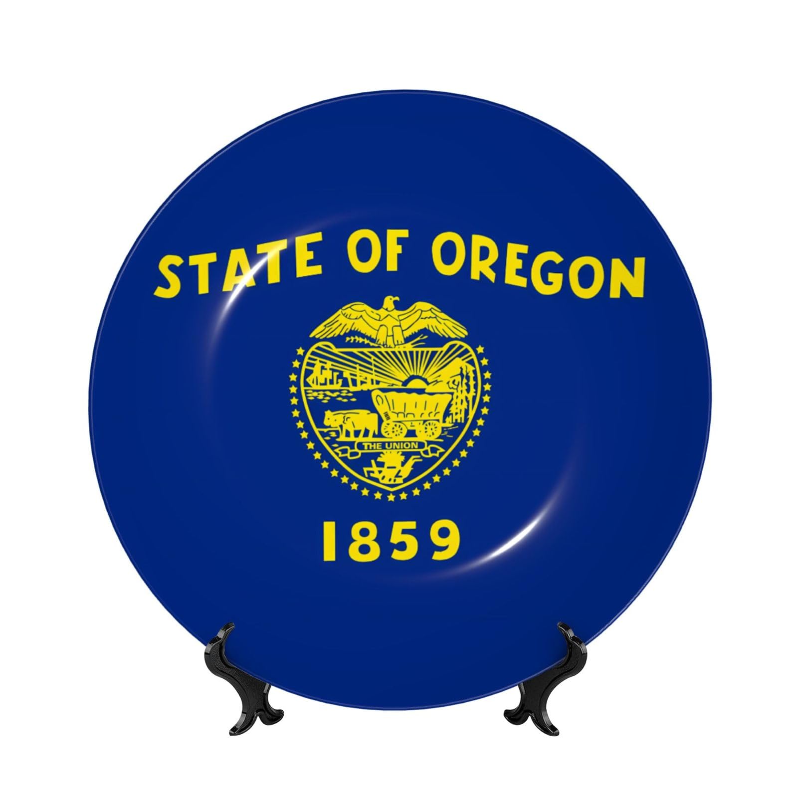 SXZVVBN Oregon State Flag Bone China Decorative Plate Art with Stand Removable Adhesive Hanging for Home Office 7in