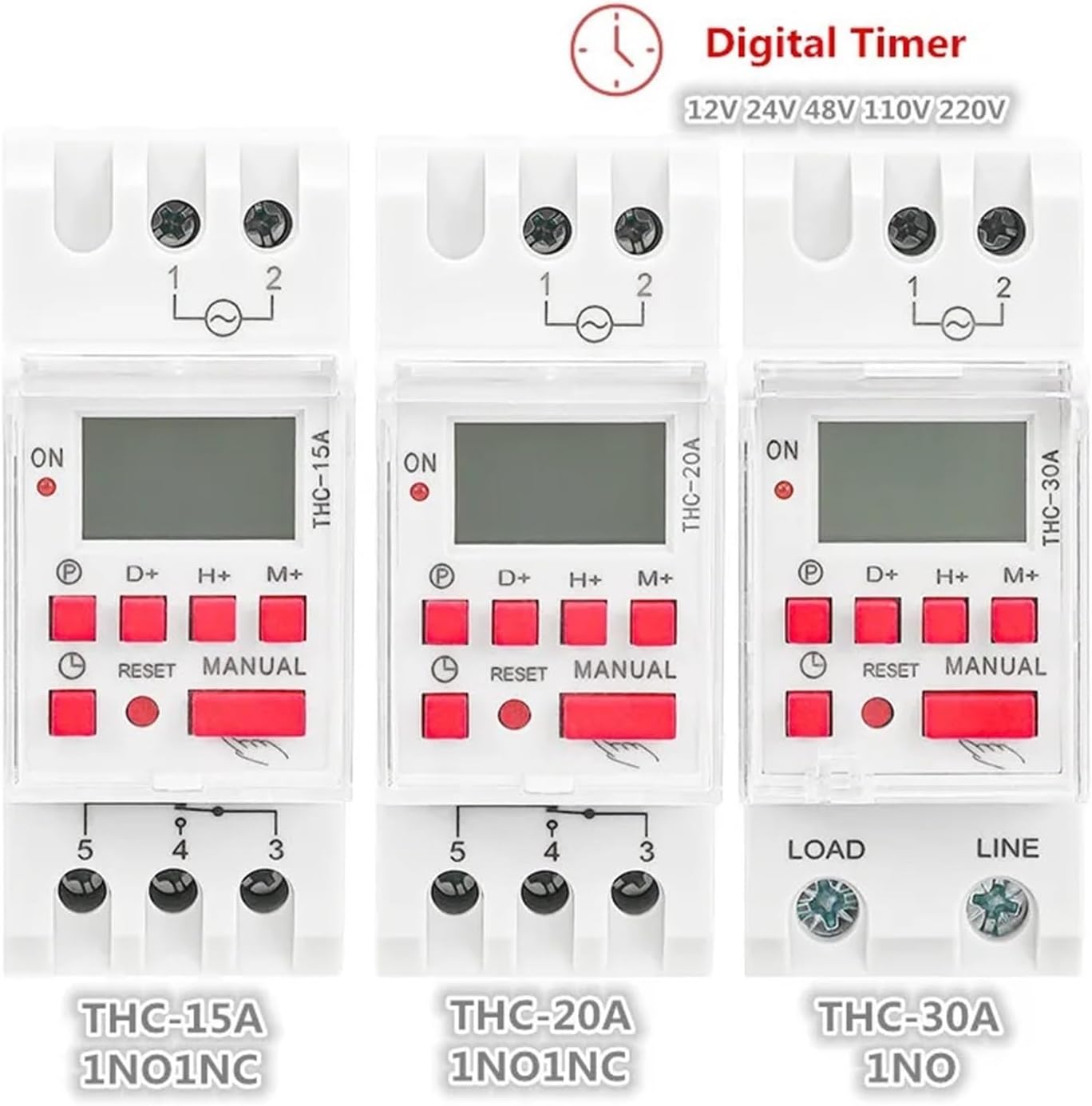 THC-30A 16A Electric Digital Timer Switch Programmable AC DC 12V 24V 110V 220V 240V Electronic Timers