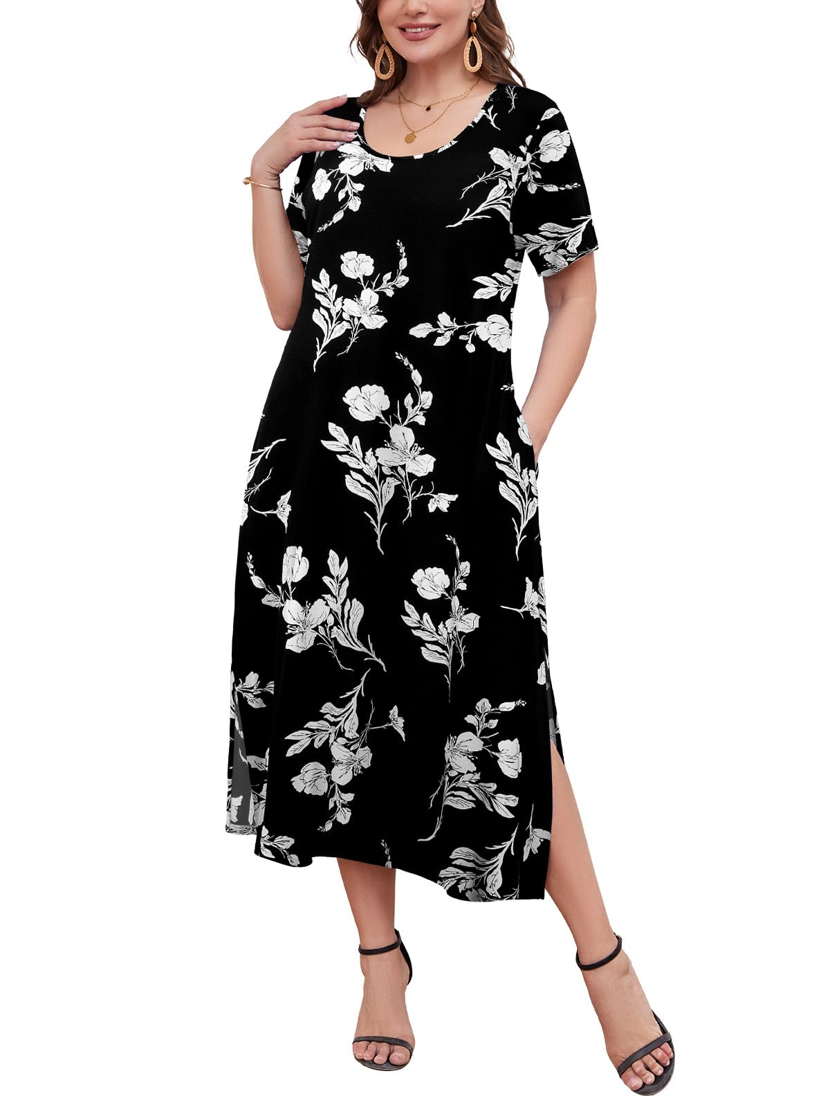 LARACE Plus Size Maxi Dress, Womens Short Sleeve T Shirt Dress with Pockets