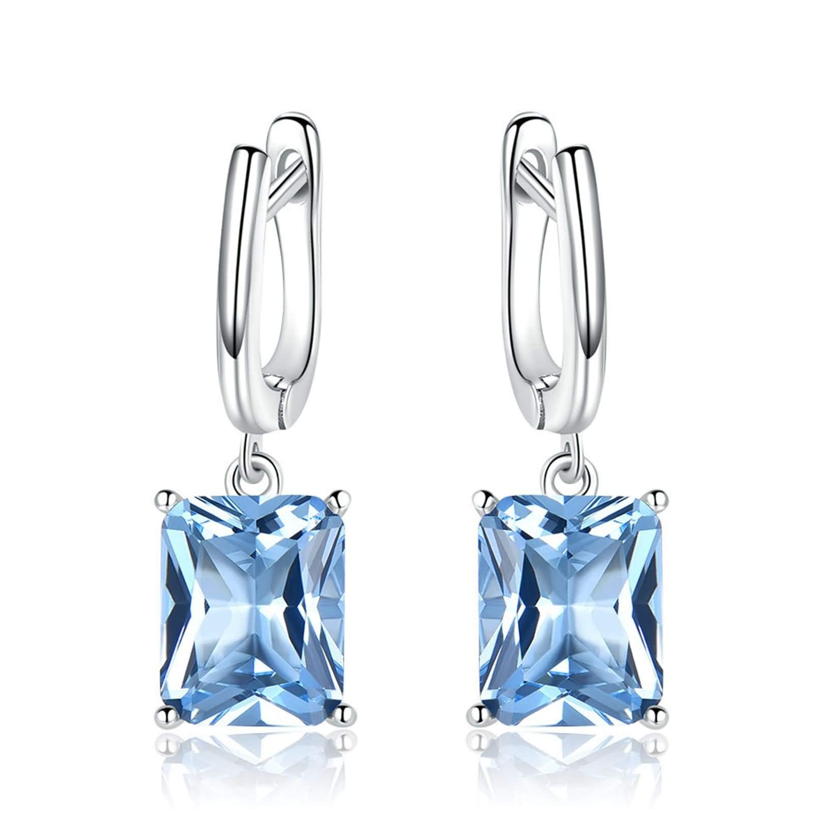 Orecchini da donna, orecchini da donna, per matrimonio, quadrato, in argento 925, per donna con topazio blu