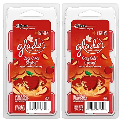 Glade Wax Melts Air Freshener - Limited Edition - Winter Collection 2017 - Cozy Cider Sipping - 6 Count Wax Melts Per Package - Pack of 2 Packages