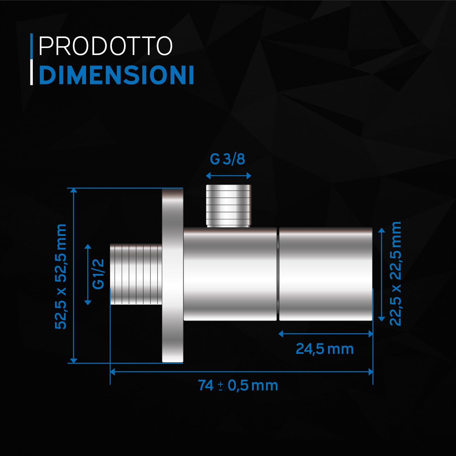 kör4u Sifone 1 1/4" x 32 mm, valvola pop-up, 2 valvole angolari, quadrata, cromata