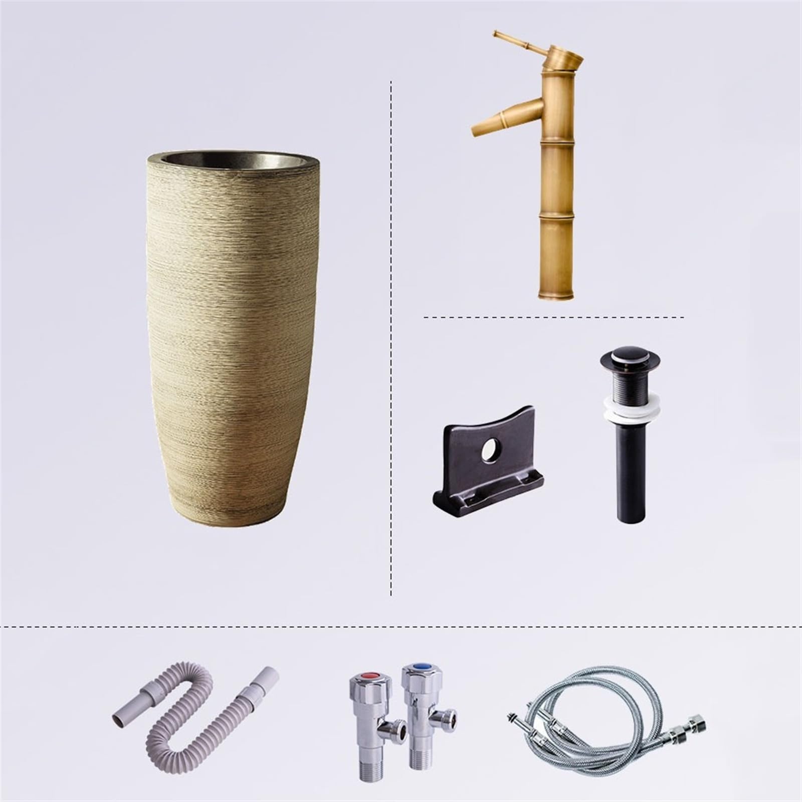 Fregadero Retro para Exteriores, Lavabo De Cerámica, Conjunto De Una Pieza De Pie con Grifo, Kit De Desagüe, Tubo De Entrada Y Válvula Angular, G-Tamaño Único,B-One Size