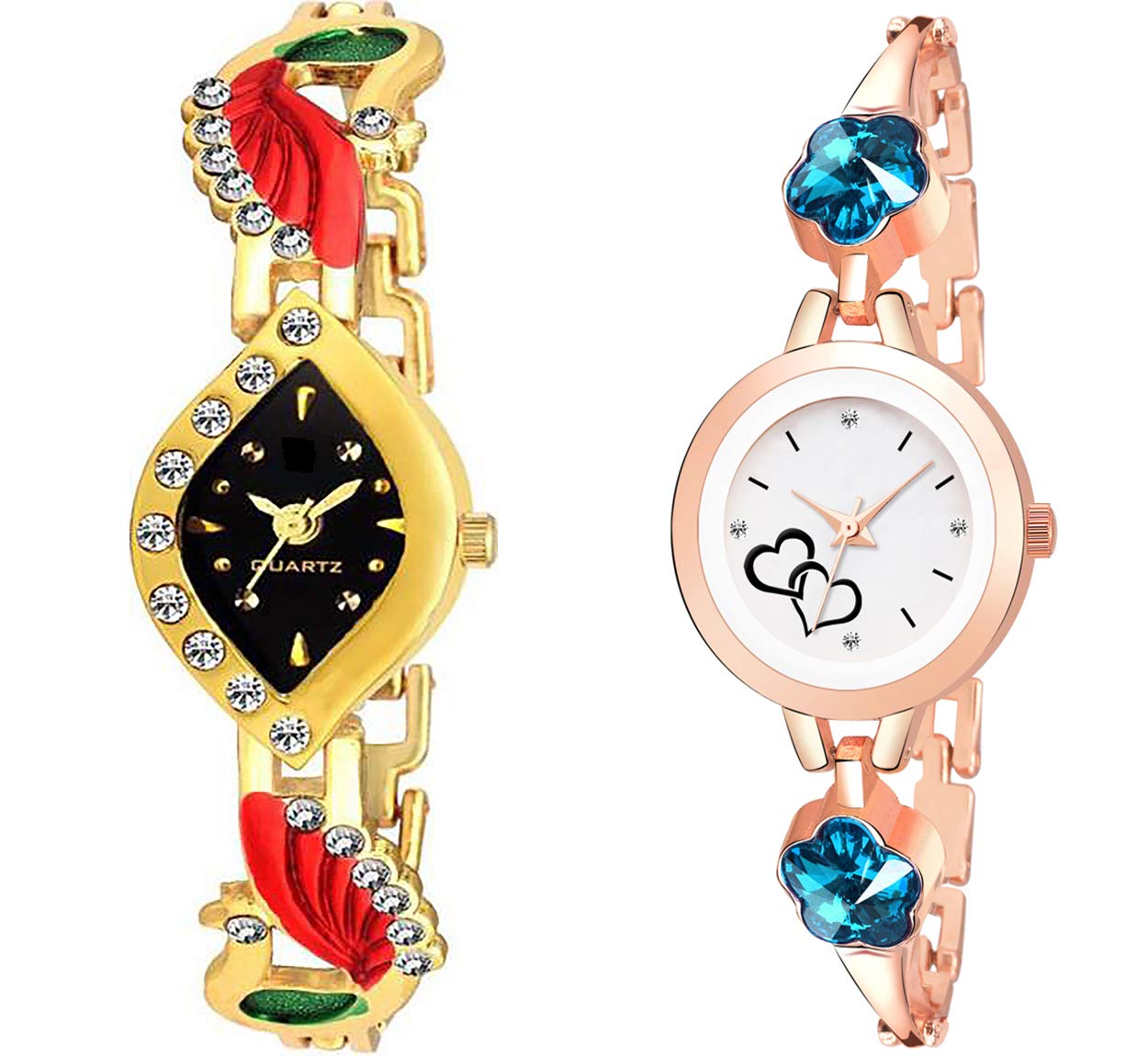 RPS FASHION WITH DEVICE OF R Analog Black Squre and Rosegold Stone Watch Girls &Womens Combo 2, gold, strap