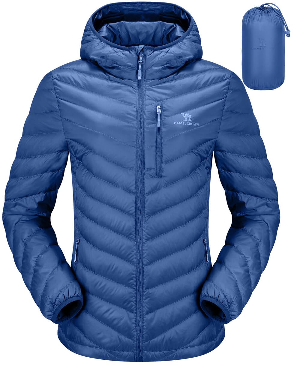 CAMEL CROWN Women's Down Jackets Lightweight Puffer Jackets Packable Quilted Winter Coat Hooded Outerwear With Chest Pocket