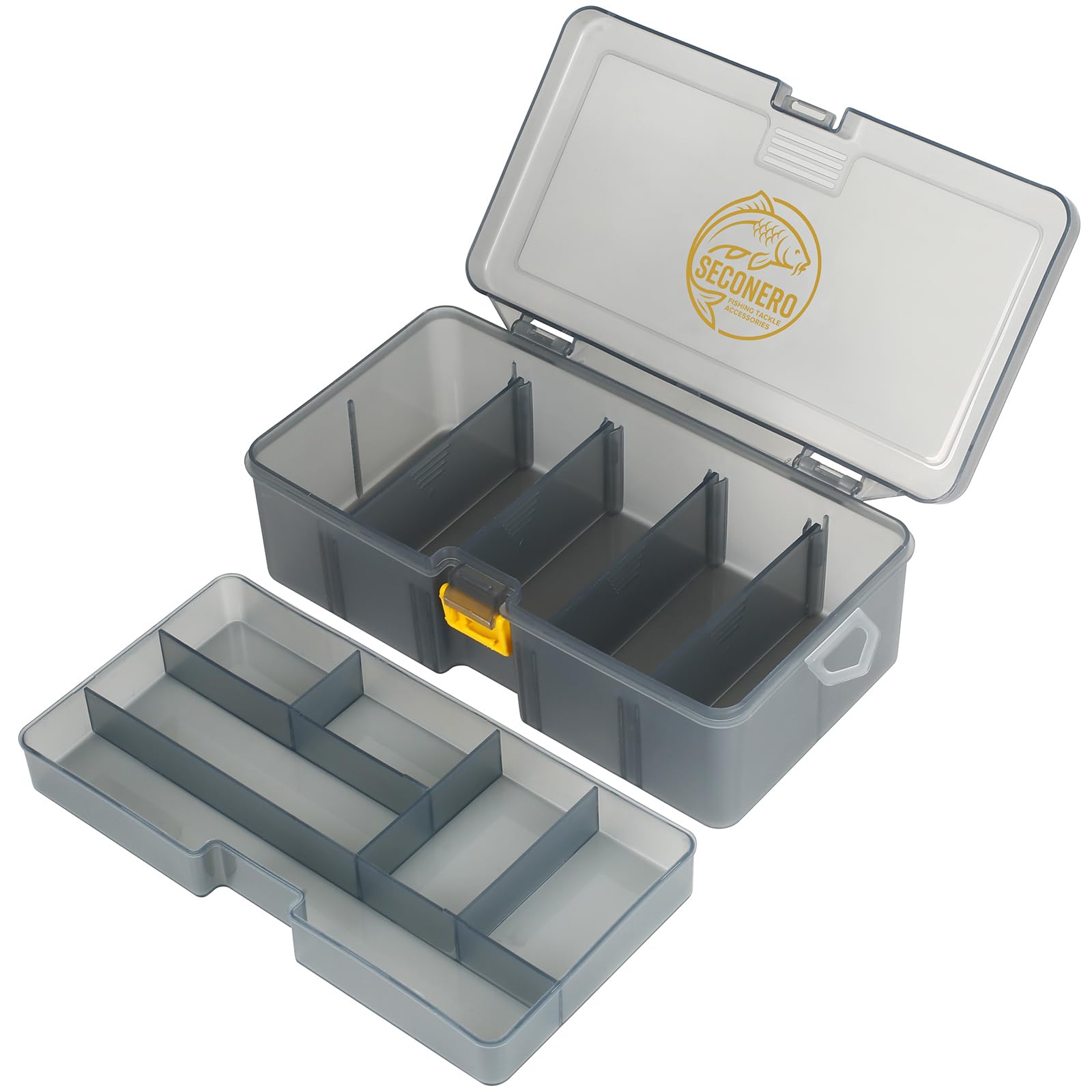 Seconero Fishing Tackle Box Organizer Tray, Double Layer Multifunctional Fishing Accessories Adjustable Fake Bait Swivel Hook Box, Lure Tackle Box for Fishing Gear in Freshwater Saltwater 21.5 X 6.7cm