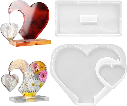 Juego de moldes de resina con marco de fotos de corazón 3D, marcos de fotos con forma de amor, moldes de silicona, molde de fundición epoxi para