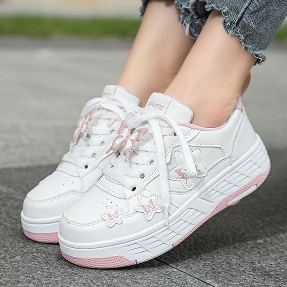 ENEN Papillon Chaussure Roller Fille, Basket Roller pour Enfan Chaussure a Roulette Garcon Fille Garçons Roues Basket a Roulette Adolescents pour Extérieur