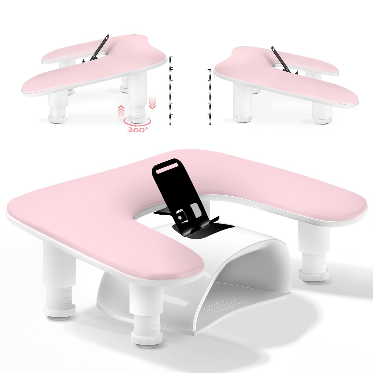Arm Rest for Nails Tech with Phone Holder,Adjustable Nail Hand Rest for Acrylic Nails,PU Leather-White