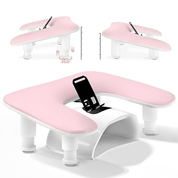 Arm Rest for Nails Tech with Phone Holder,Adjustable Nail Hand Rest for Acrylic Nails,PU Leather-Pink