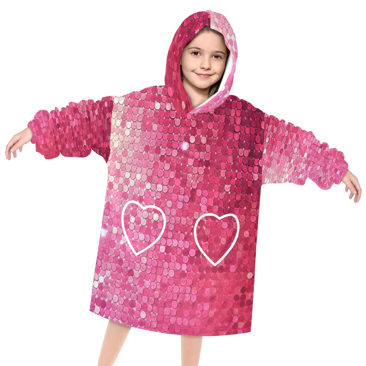 Wearable Blanket Hoodie for Kids, Checkered Plaid Fleece Sweatshirt Blanket Oversized Blanket Sweatshirt with Pocket Flannel Warm Hooded Blanket 6-10 Year Old Girl Boy Gift, One Size