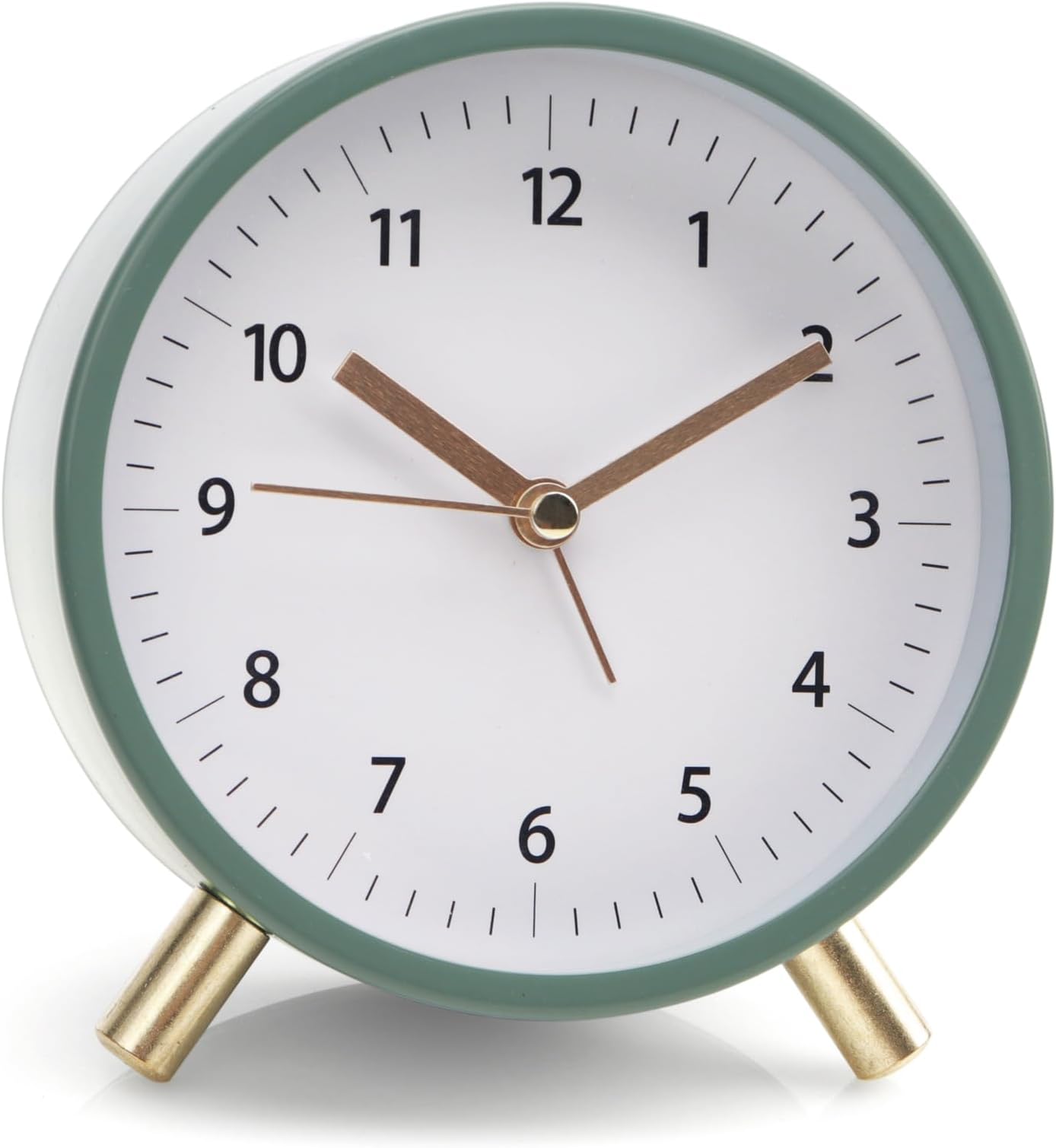 Alarm Clock 4.5" Bedside Analog Alarm Clock for Bedroom Battery Operated Round Clock with Backlight, Green White