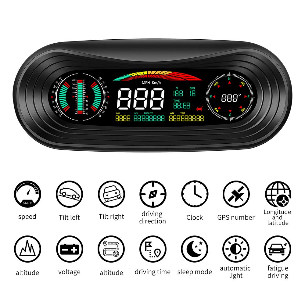 Head Up Wyświetlacz samochodowy GPS 4x4 Inklinometr Off-Road Auto Head Up Wyświetlacz Cyfrowy Miernik nachylenia Roll Kąt wylewki Zegar Wysokość Zegar Do Wszystkich Samochodów Head Up