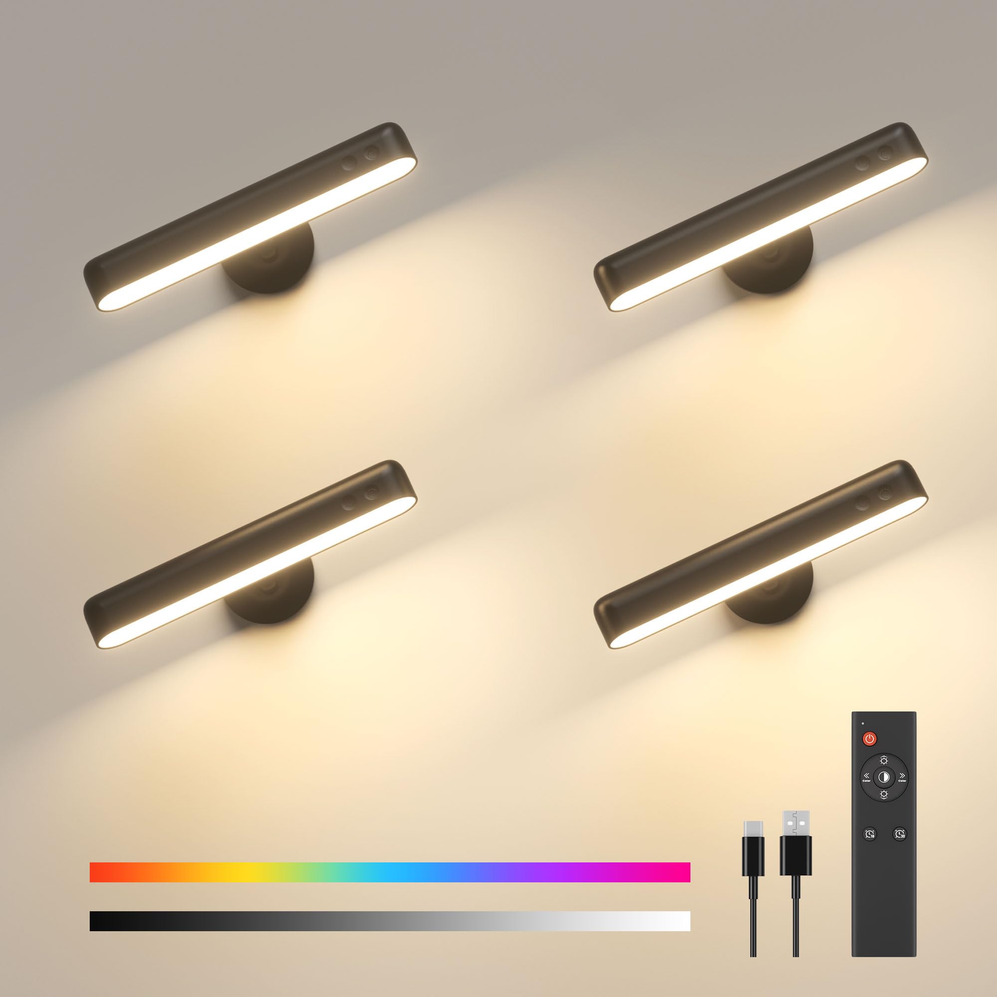 PopoIron Rechargeable LED Wall Sconces 4-Pack