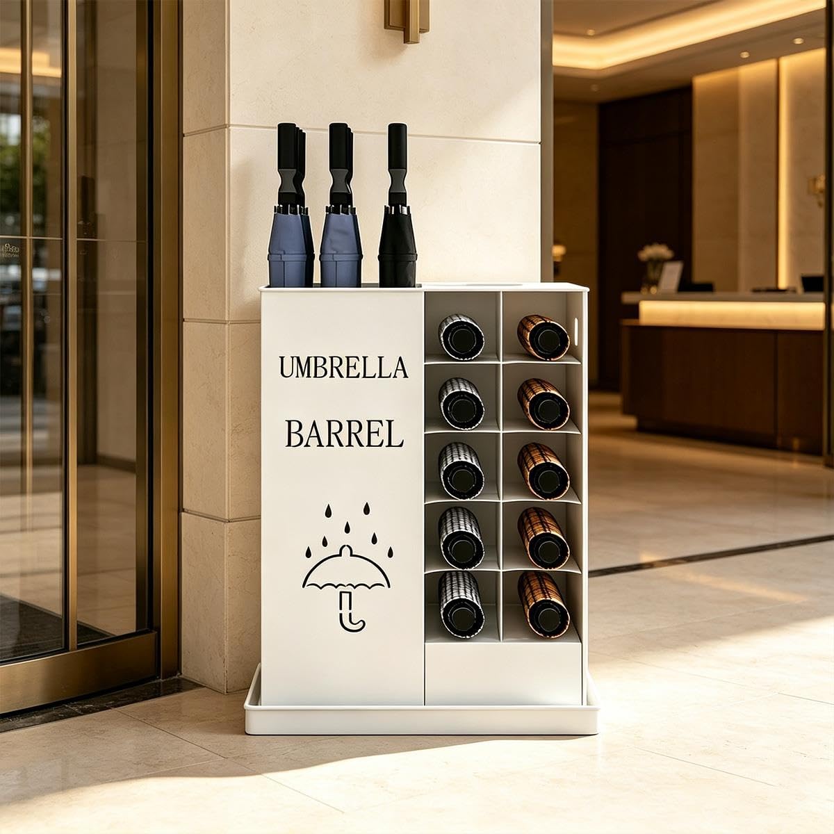 Porte-Parapluies Métal Grande Capacité avec Bac Égouttoir pour Entrée