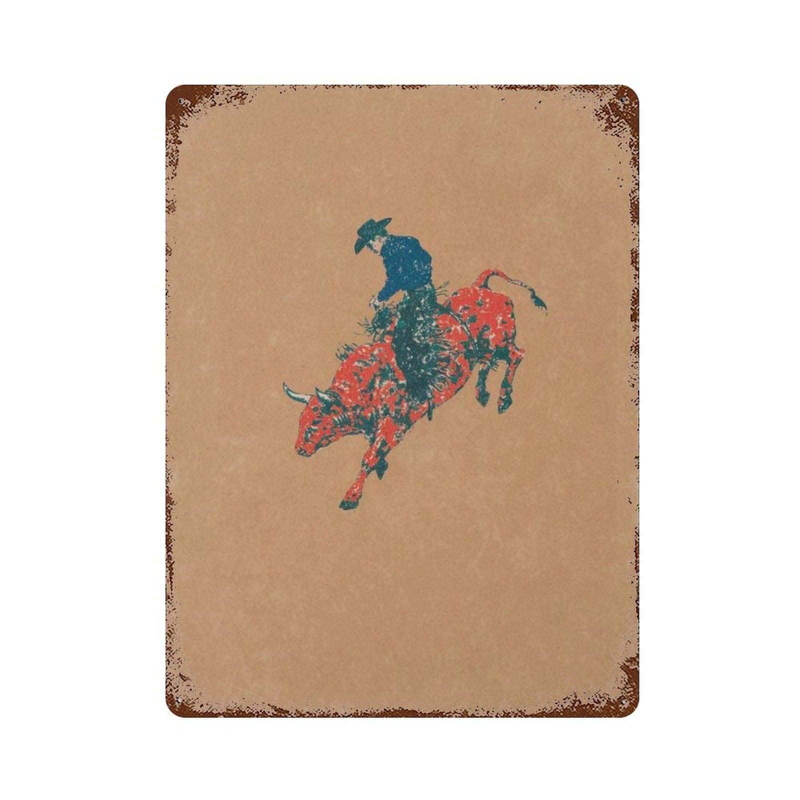 xiaoxiaoshen Cowboy Bull Riding Floral Rodeo Western Rustic Longhorn Wild West Wall Decor Art Metal Tin Poster Modern Home Decor Art Home Bar Shop Decorations Vintage Sign 40x30cm