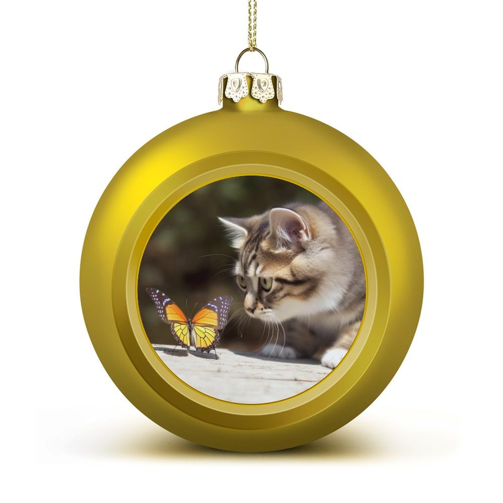 Cat and Butterfly Christmas Balls Ornaments for Xmas Christmas Tree 1.6" Hanging Shatterproof Xmas Balls Hanging Decor Pendants for Holiday Party Outdoor Indoor DIY Craft Supplies