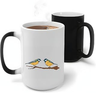 Unique Gift Idea for Bird Lovers Two Tit Birds Sitting on a Twig 11oz 15oz Color Changing Mug