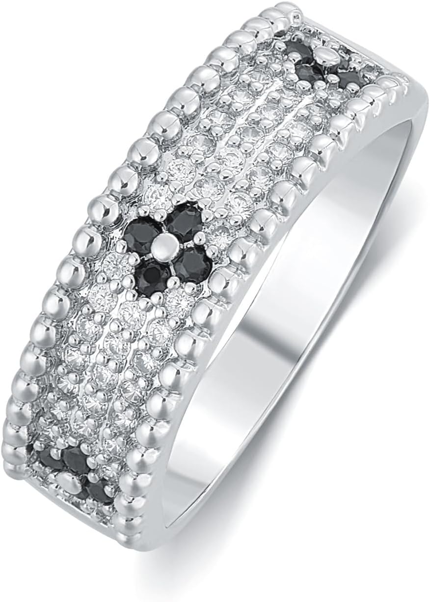 Band Ring for Women White Gold Plated Pave Cubic Zircon Ring Round Eternity Band Gift for Girlfriend Wife Size 5-13