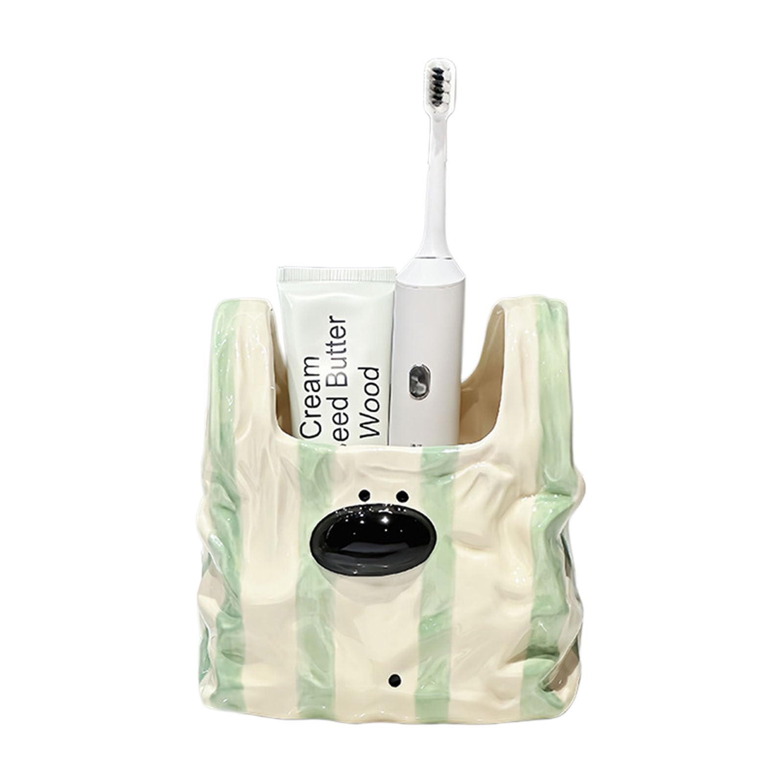 Vanity Organizer Ceramic Desk Cup, Bag Shaped Pen Holder for Brushes, Remotes and Small Item Storage on Tabletops Ceramic Pen Holder Vanity Organizer Bag Shaped Storage Cup Makeup Brush Remote Desk