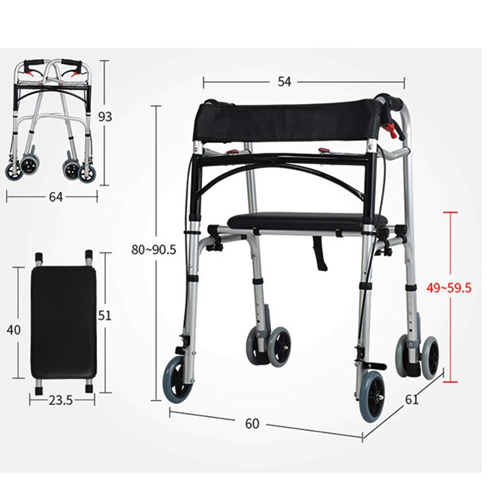 Andador con Ruedas y Frenos de Mano, Marco para Caminar, Plegable, Ligero, 4 Ruedas, Andador de Movilidad de Aluminio, Asiento Blando Impermeable Interesting