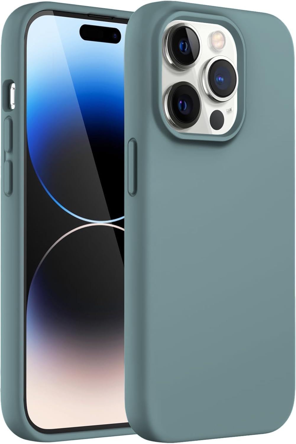 DIZORO® Compatible with iPhone 14 Pro Case, Liquid Silicone Case, Full Body Protective Cover, Shockproof, Slim Phone Case, Anti-Scratch Soft Microfiber Lining, 6.1 Inch - (Cactus), Blue