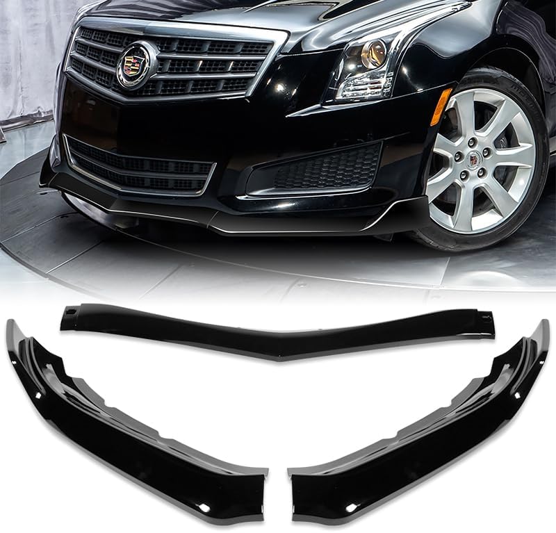 STAY TUNED PERFORMANCE ABS Material GT-Style Front Bumper Lip Body Kit Spoiler Splitter Compatible with 2013 2014 Cadillac ATS (Carbon Fiber Painted)