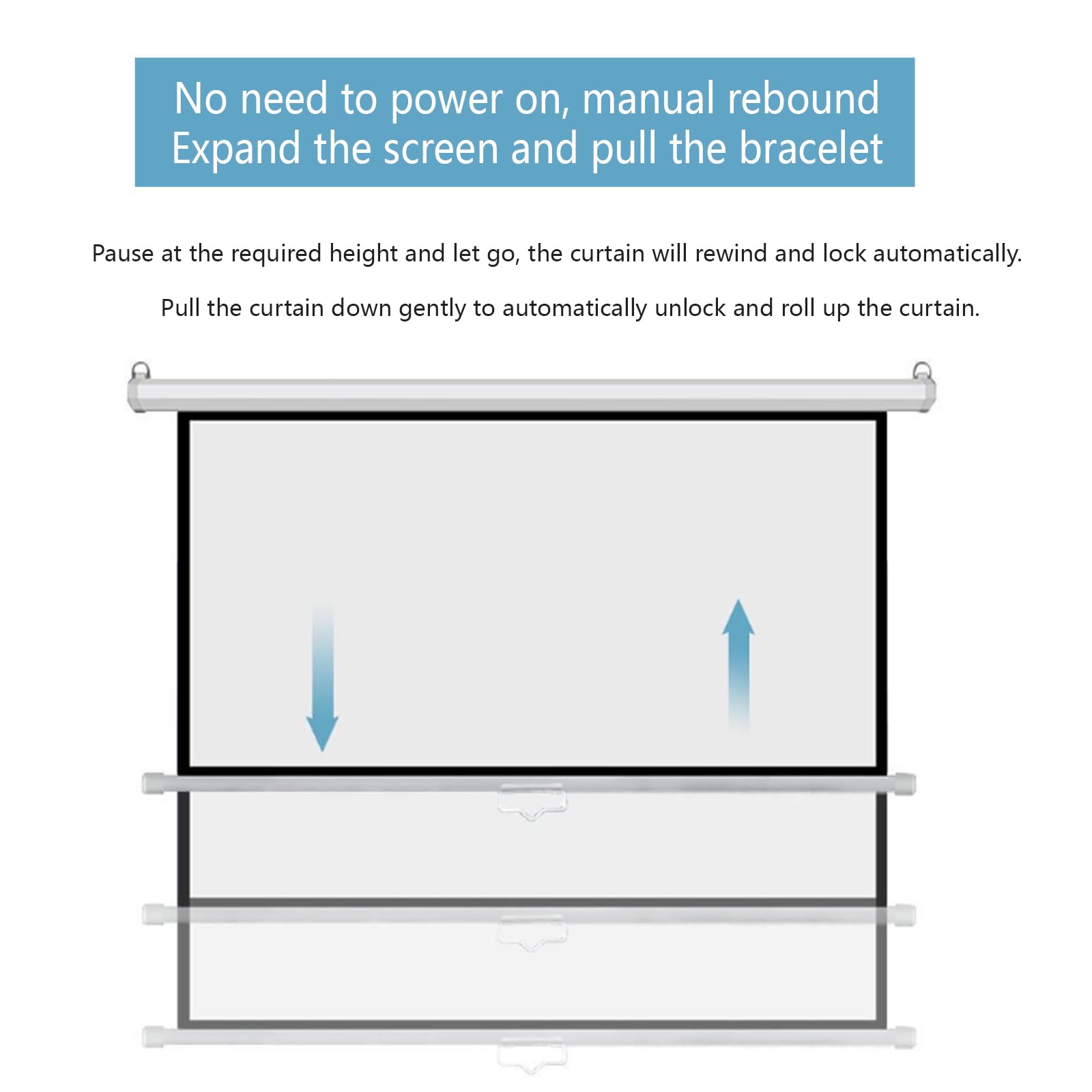 Pantalla de proyección, diseño de bloqueo manual, múltiples métodos de instalación, ideal para cine en casa y uso en la oficina