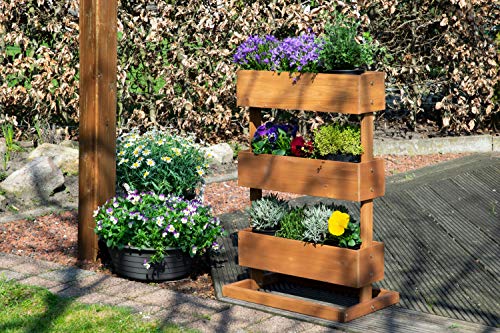 dobar® 58525e Vertikales Blumenbeet Dreistufig | Vertikales Hochbeet mit 3 Pflanzkästen | Vertikalbeet für Garten/Terrasse/Balkon | Blumentreppe inkl. Pflanzfolie | 49,5 x 30 x 78 cm | Braun