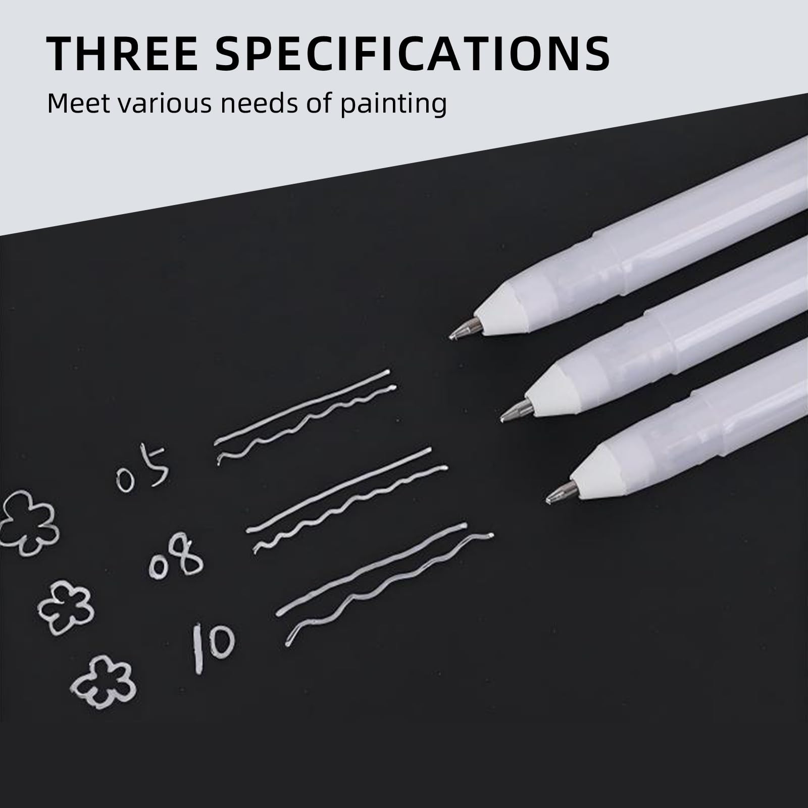 White Gel Pens 3 Tip Sizes Pack Fine 0 5mm Medium 0 8mm Bold 1 0mm White Ink — view 2