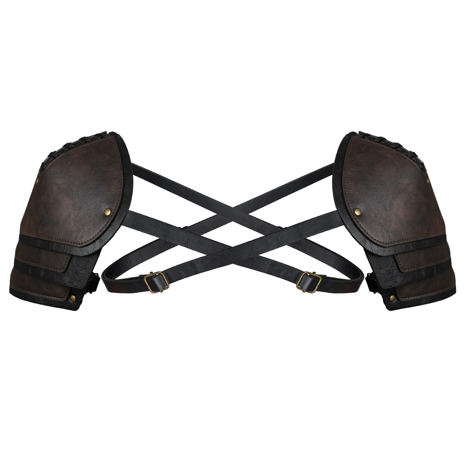 Hiifeuer Unisex Brown B Medieval Faux Leather Double Pauldron, Vintage Mercenary Knight Shoulder Armor For Larp/Cosplay Ren Faire, Large