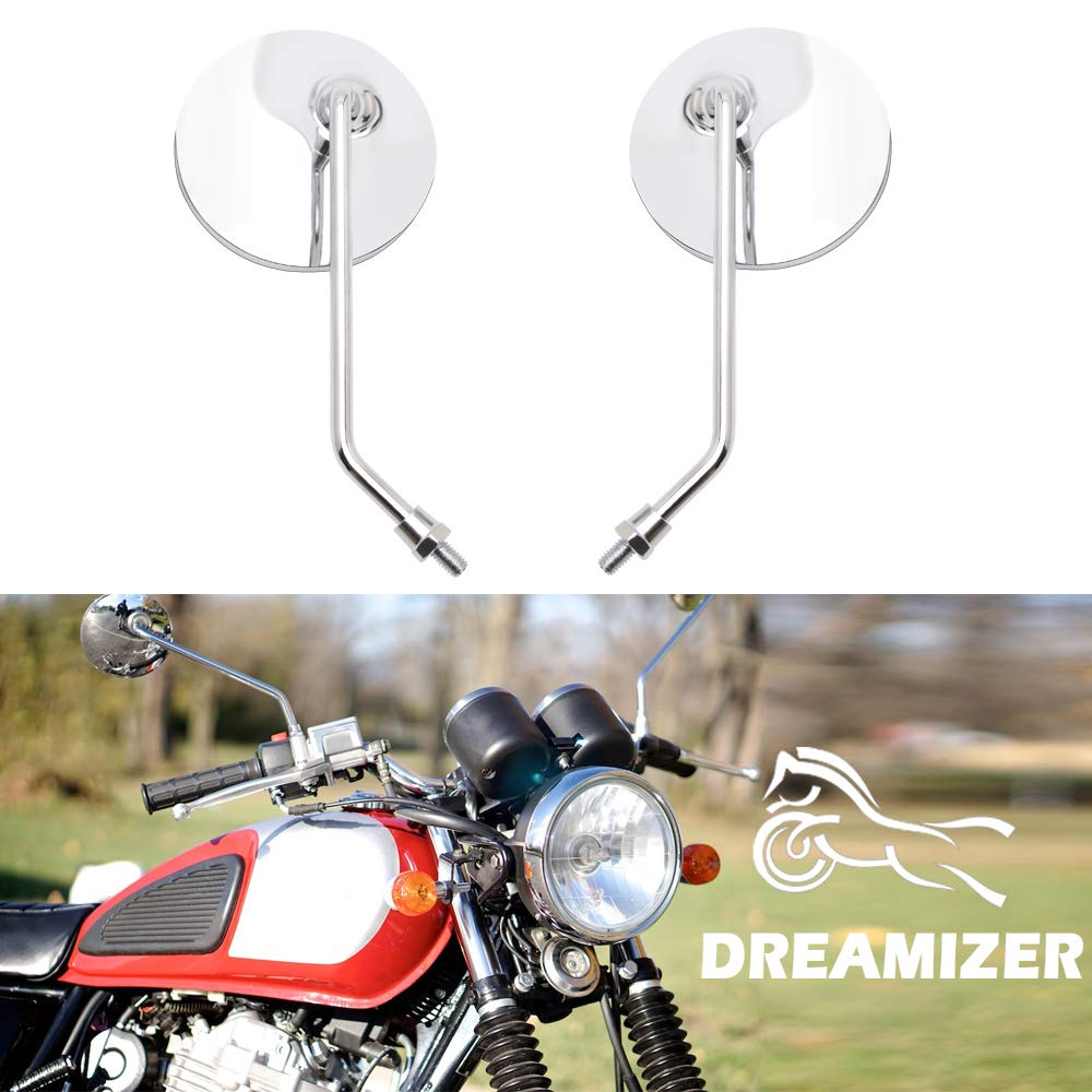 DREAMIZER 10mm Cromo Specchietti Moto, Specchietto Retrovisore Moto per Cafe Racer Shadow Rebel 250 Nighthawk VTX1300 1800 CB500 550 600 650 750 900 1000 Cruiser