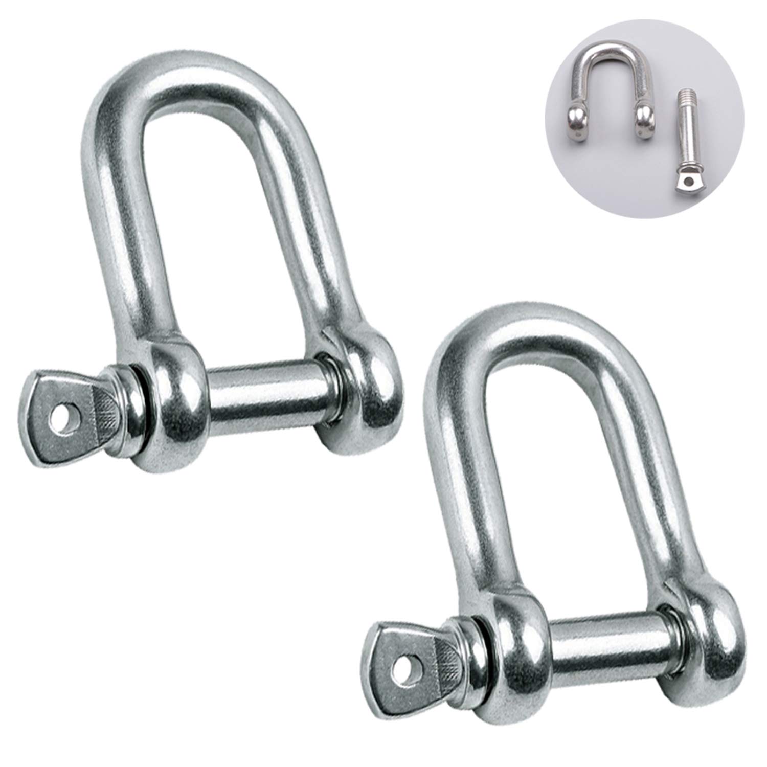 Stainless Steel 304 D Shape Shackle 5/32", 1/4", 5/16",3/8", 9/16", for Chains Wirerope Lifting Outdoor Camping Survival Rope Bracelets Or for Heavy Duty Construction