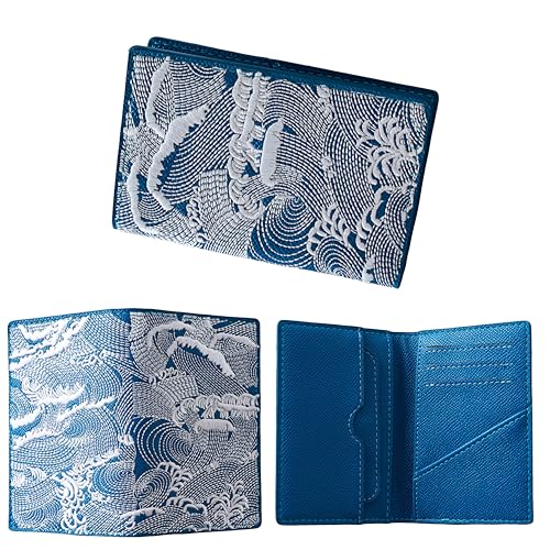 Wavy embroidery Double fold cardholder Leather Wave Pattern Bifold Wallet, RFID Blocking Card Holder, Slim multi - slot Travel Wallet (blue)2