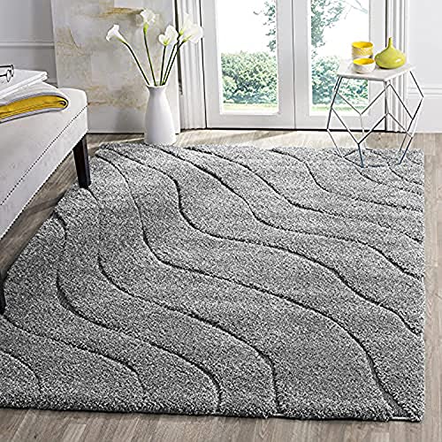 Image of (Pack of 2 Textured Wave Shaggy Carpet for Living Room, Bedroom, High Low Design Finish Microfiber 1.8 Inch Pile High, 2x5 Feet Runner Grey|Grey Color