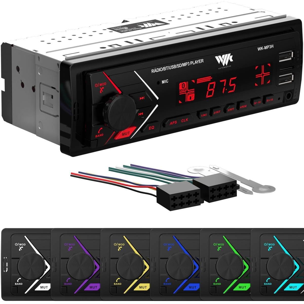 Som Automotivo Bluetooth USB SD Card Rádio FM App Iluminação 7