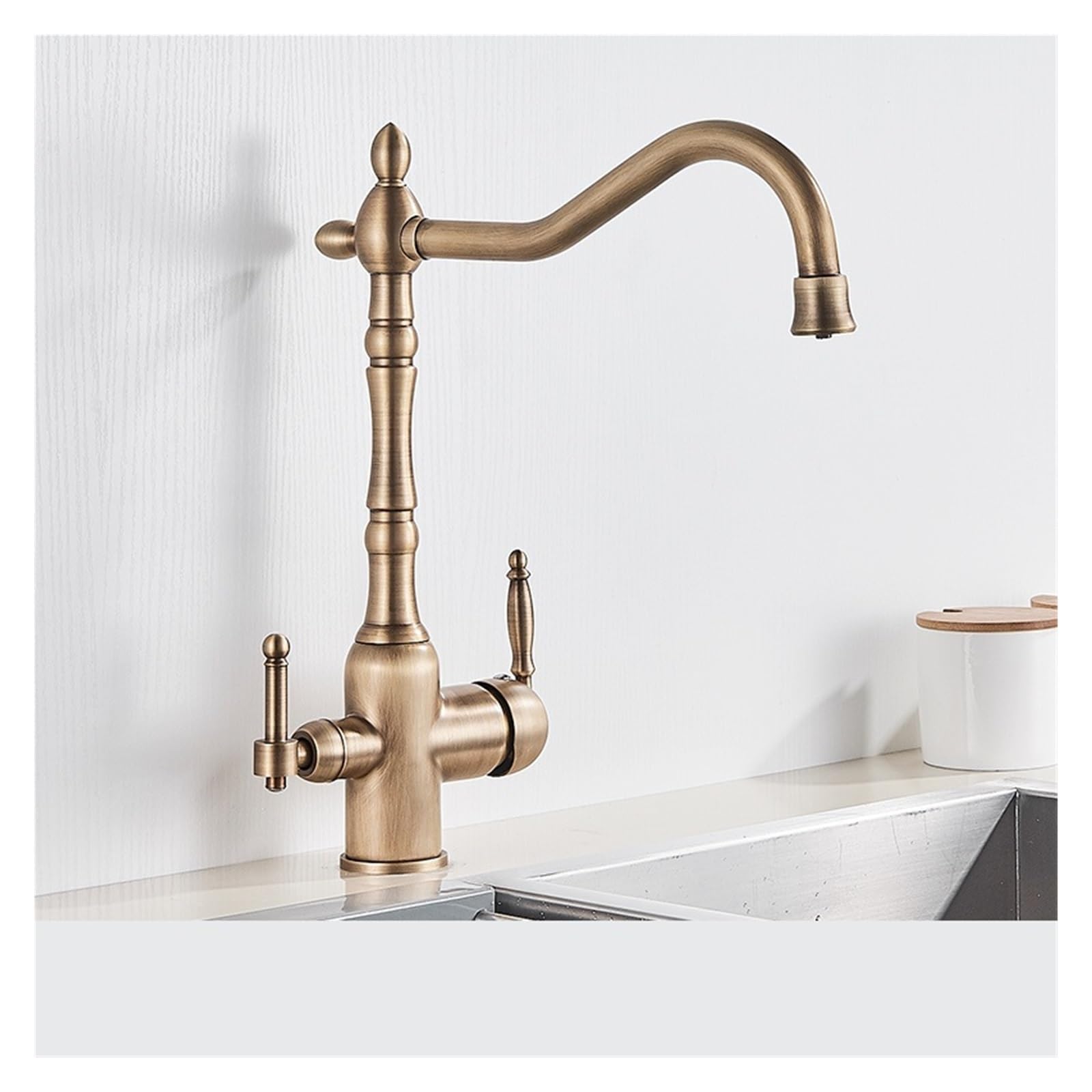 Yjyjy Antique Brass Faucet Filtered Kitchen Faucet Purify Faucets Mixer Tap Hot Cold Water 360 Rotation Water Purification Water Crane Tap Tap