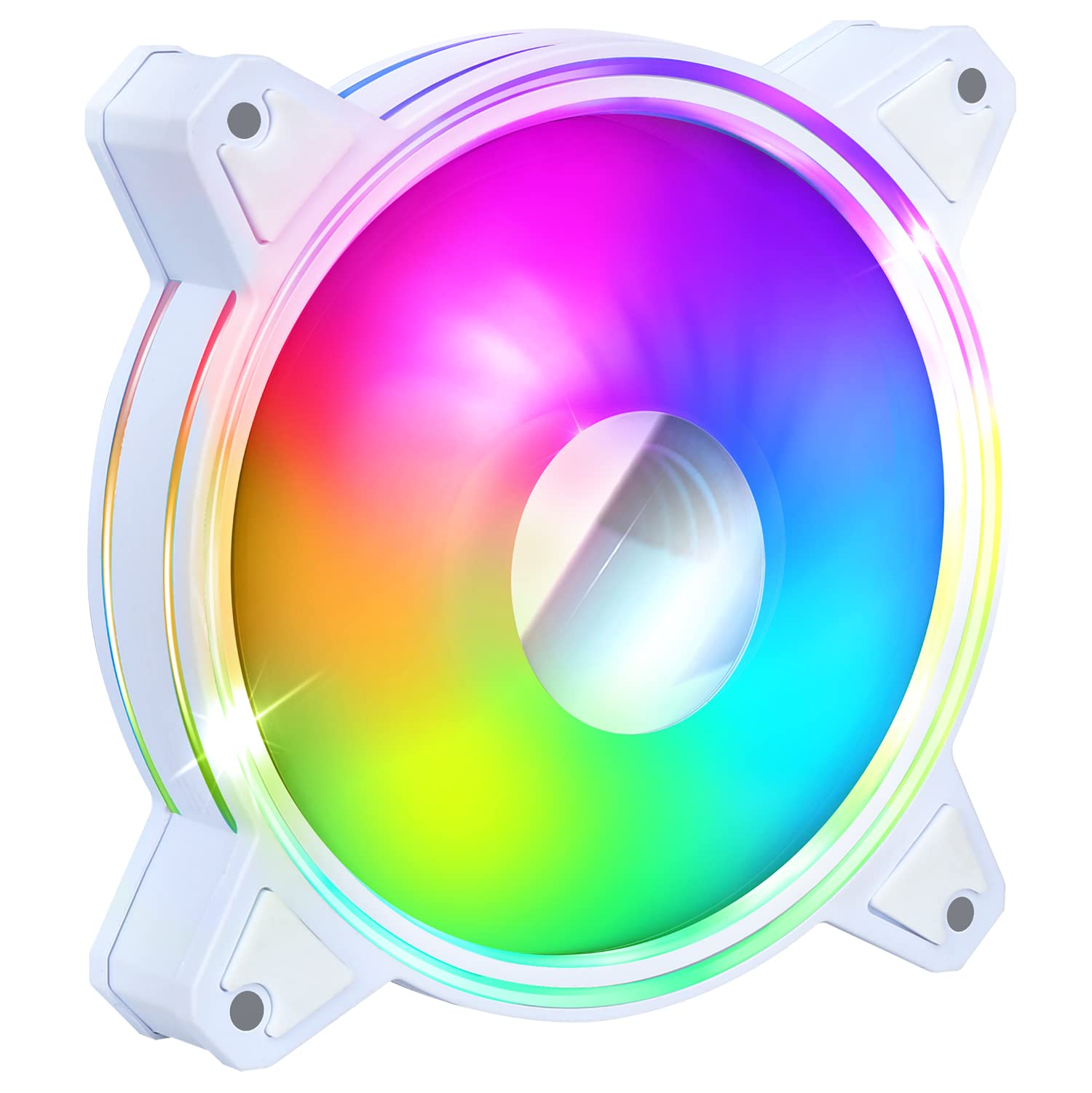EMPIRE GAMING - Ventilador de Caja Mirror PC Gamer 120 mm - Flujo de aire elevado - RGB Direccionable LED PWM 3 Pines 5 V - Dual Loop – Silencioso – Refrigeración 12 CM - Blanco