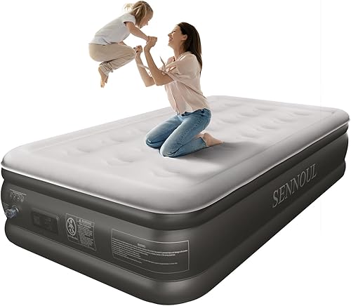 Colchón de aire individual con bomba incorporada - Cama inflable individual mejorada, autoinflable rápido de 2 minutos, 18 pulgadas550 libras